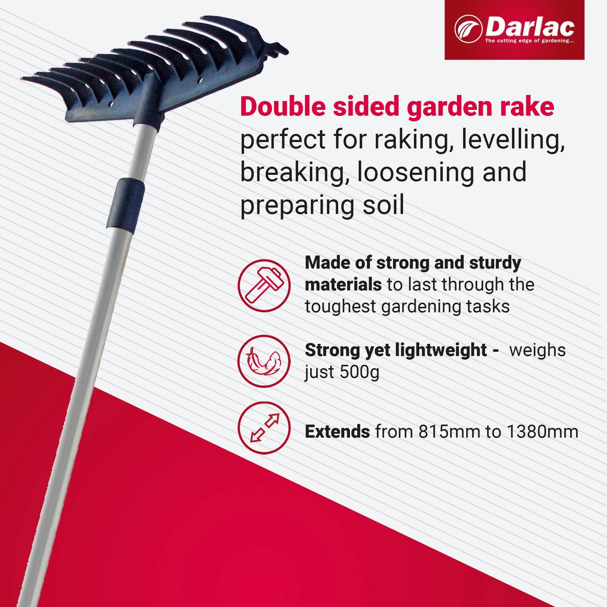 Darlac Telescopic Double Sided Rake - Image 3